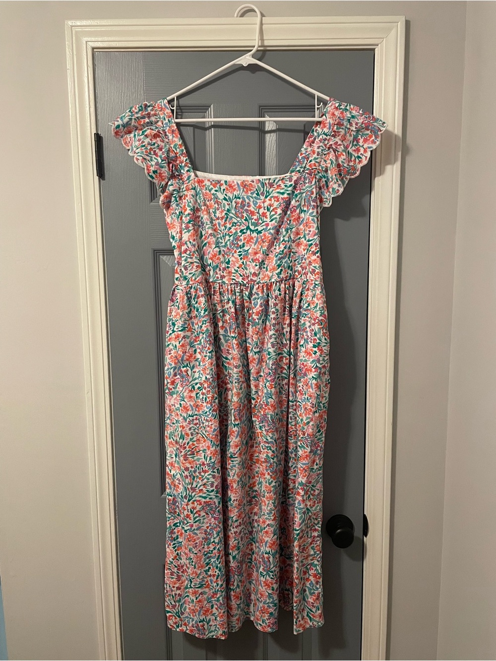 J. Crew Floral Midi Dress in Coral, Teal & White